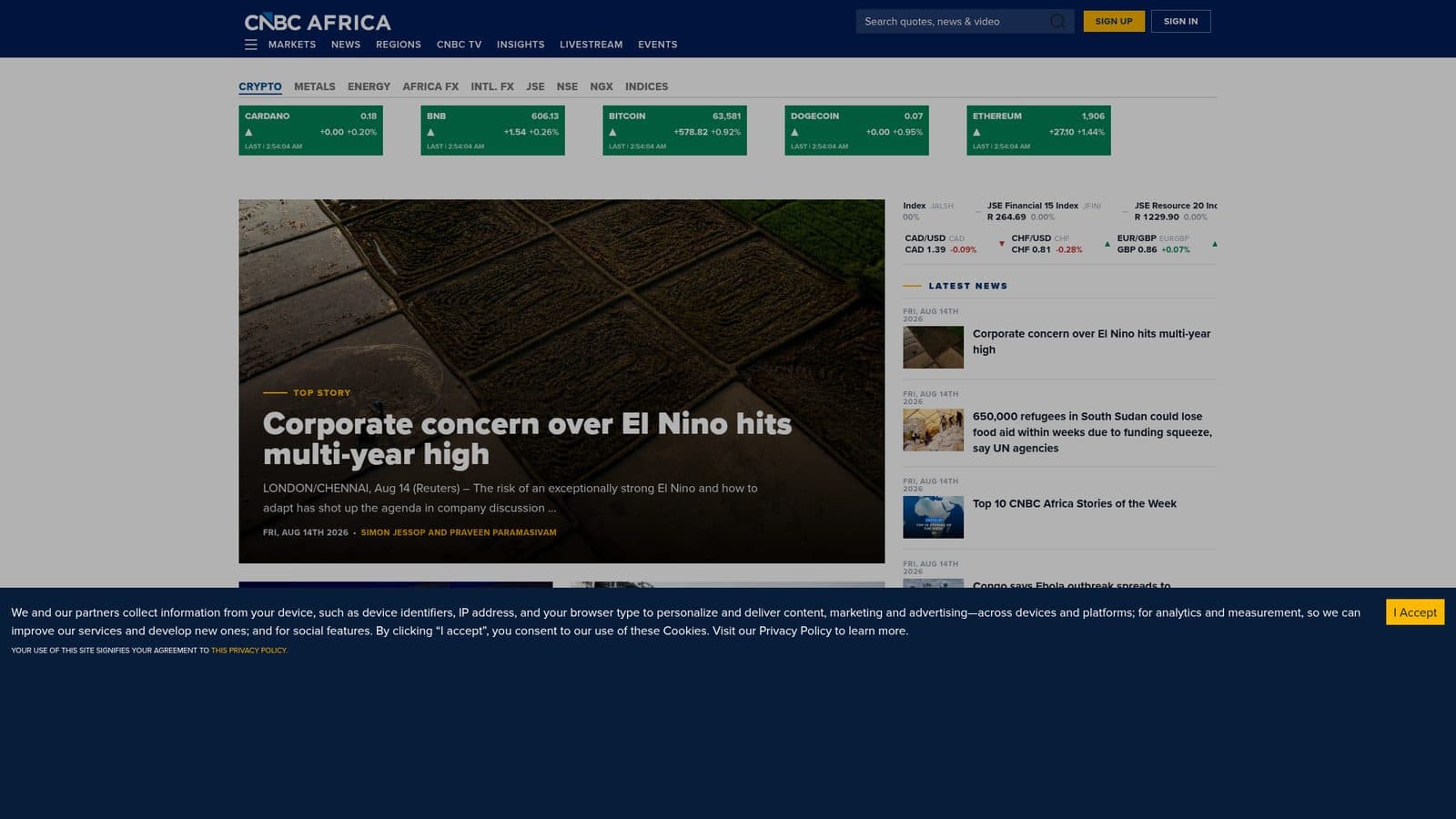 CNBC Africa website